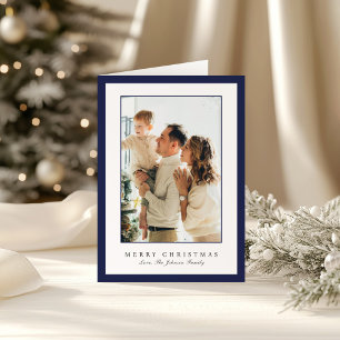 Cartes Pour Fêtes Annuelles Photo de Noël élégant avec bordure bleue minimale