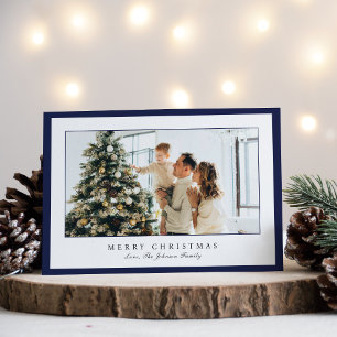 Cartes Pour Fêtes Annuelles Photo de Noël élégant avec bordure bleue minimale