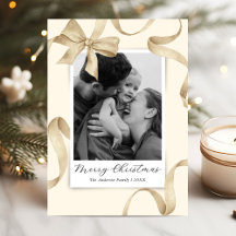Photo de Noël élégant ruban doré Crème