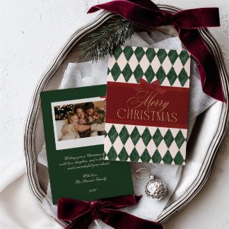 Cartes Pour Fêtes Annuelles Photo de Noël élégant vintage rouge ruban vert