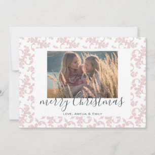 Cartes Pour Fêtes Annuelles Photo de Noël en écriture joyeuse Rococo rose blan