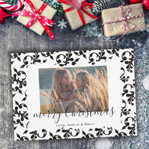 Cartes Pour Fêtes Annuelles Photo de Noël en noir et blanc avec écriture Rococ