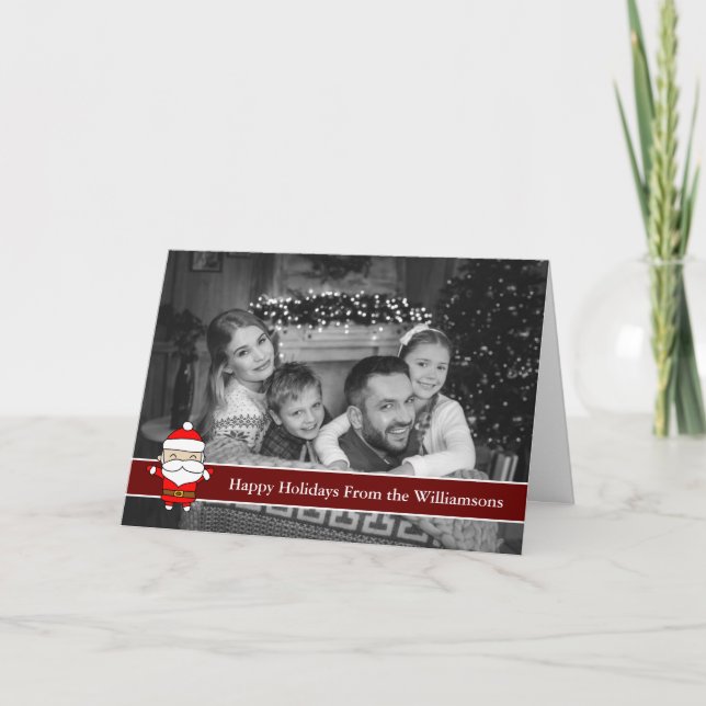 Cartes Pour Fêtes Annuelles Photo de Noël en noir et blanc avec Père Noël (Devant)
