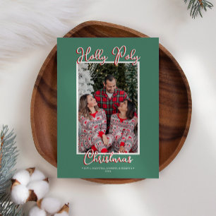 Cartes Pour Fêtes Annuelles Photo de Noël en poly Holly vert joyeux