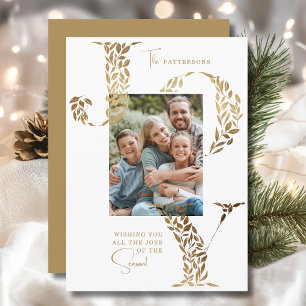 Cartes Pour Fêtes Annuelles Photo de Noël familial Botanical Joy en or