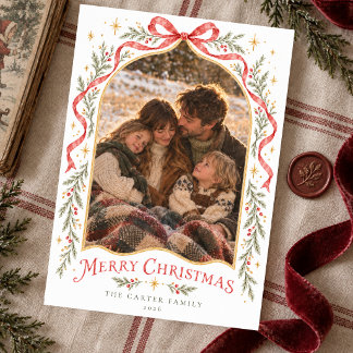 Cartes Pour Fêtes Annuelles Photo de Noël fantaisiste à ruban aquarelle vintag