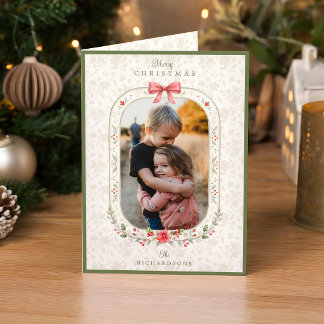 Cartes Pour Fêtes Annuelles Photo de Noël floral à l'aquarelle classique éléga