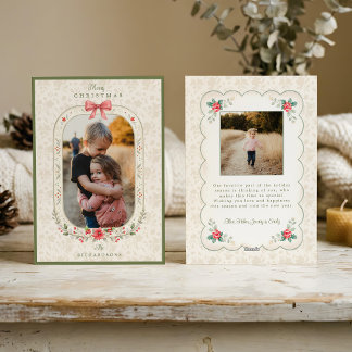 Cartes Pour Fêtes Annuelles Photo de Noël floral à l'aquarelle classique éléga