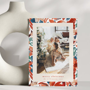 Cartes Pour Fêtes Annuelles Photo de Noël floral peint abstrait rouille Joyeux