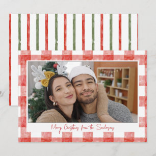 Cartes Pour Fêtes Annuelles Photo de Noël gai carreau aquarelle rouge