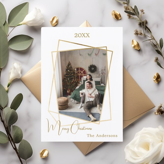 Cartes Pour Fêtes Annuelles Photo de Noël géométrique or moderne (Créateur téléchargé)