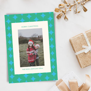 Cartes Pour Fêtes Annuelles Photo de Noël géométrique vert bleu du milieu du s