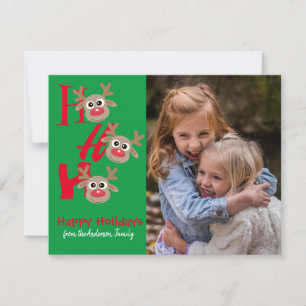 Cartes Pour Fêtes Annuelles Photo de Noël Ho Ho Ho Renne Vert Nouveauté