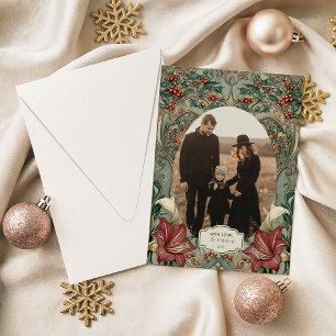 Cartes Pour Fêtes Annuelles Photo de Noël Holly & Amaryllis victorien