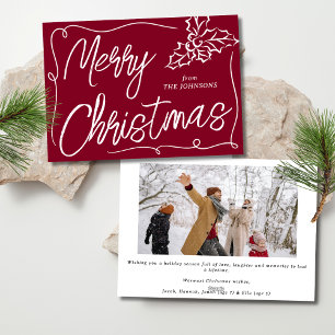 Cartes Pour Fêtes Annuelles Photo de Noël Holly Berry Burgundy