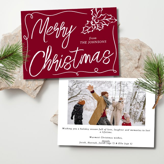 Cartes Pour Fêtes Annuelles Photo de Noël Holly Berry Burgundy (Créateur téléchargé)