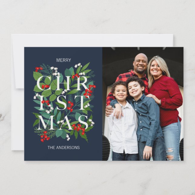 Cartes Pour Fêtes Annuelles Photo de Noël Holly Et Greenery (Devant)