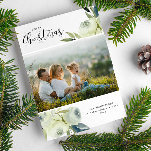Cartes Pour Fêtes Annuelles Photo de Noël Jolie aquarelle Floral Bénéficié