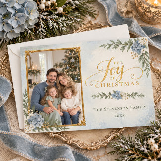 Cartes Pour Fêtes Annuelles Photo de Noël Joy avec une élégante Hortensia Bleu