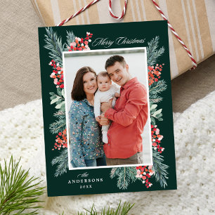 Cartes Pour Fêtes Annuelles Photo de Noël joyeux avec houx et verdure