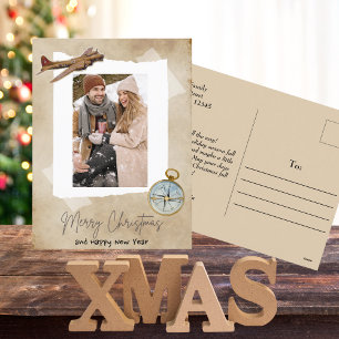 Cartes Pour Fêtes Annuelles Photo de Noël joyeux, avion vintage et boussole
