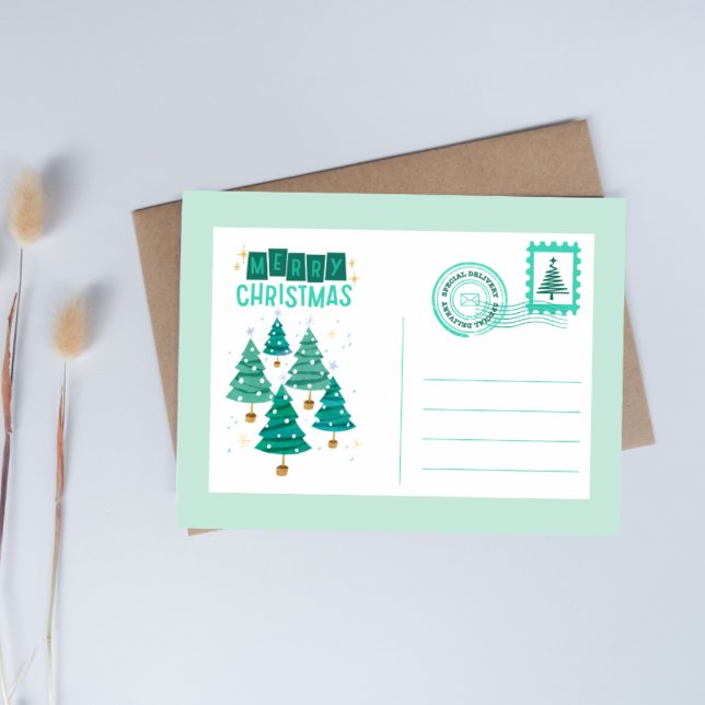 Cartes Pour Fêtes Annuelles Photo de Noël Joyeux Blanc Et Vert (Créateur téléchargé)