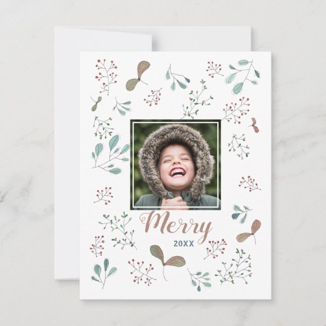 Cartes Pour Fêtes Annuelles Photo de Noël Joyeux Bois d'hiver (Devant)