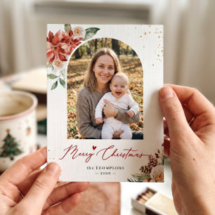 Cartes Pour Fêtes Annuelles Photo de Noël joyeux floral à cadre moderne arqué