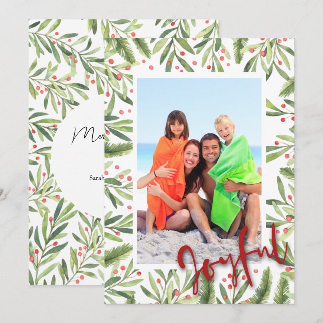 Cartes Pour Fêtes Annuelles Photo de Noël joyeux Holly et Berries (Devant / Derrière)