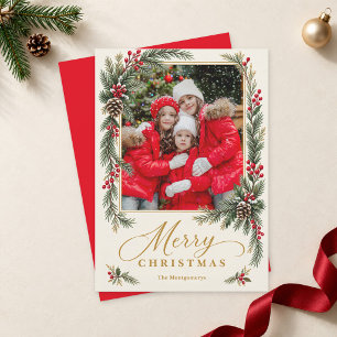 Cartes Pour Fêtes Annuelles Photo de Noël Joyeux Noël Pins et Baies