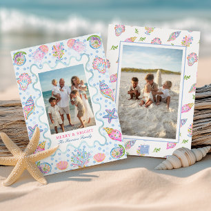Cartes Pour Fêtes Annuelles Photo de Noël joyeux Préppy Côté Mer à l'aquarelle
