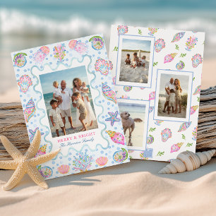 Cartes Pour Fêtes Annuelles Photo de Noël joyeux Préppy Côté Mer à l'aquarelle