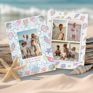 Cartes Pour Fêtes Annuelles Photo de Noël joyeux préppy côtier à l'aquarelle