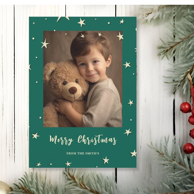 Cartes Pour Fêtes Annuelles Photo de Noël Joyeux Vert (Créateur téléchargé)