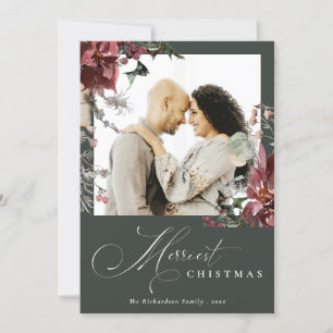 Cartes Pour Fêtes Annuelles Photo de Noël le plus joyeux avec des fleurs de Po