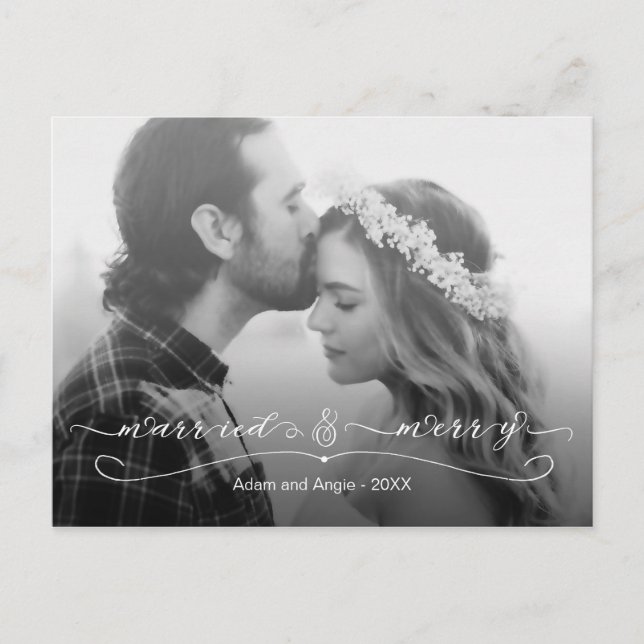 Cartes Pour Fêtes Annuelles Photo de Noël Marié et Joyeux (Devant)