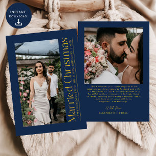Cartes Pour Fêtes Annuelles Photo de Noël Marié Nouveaux mariés Marine Blue Go