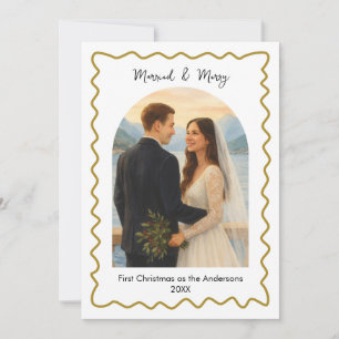 Cartes Pour Fêtes Annuelles Photo de Noël "Mariés et Joyeux" pour le premier