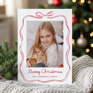 Cartes Pour Fêtes Annuelles Photo de Noël Meowy avec un nœud rouge fantaisiste