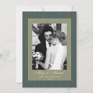 Cartes Pour Fêtes Annuelles Photo de Noël "Merry & Married" à rayures fines