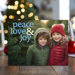 Cartes Pour Fêtes Annuelles Photo de Noël - Modern Peace Love and Joy<br><div class="desc">Une carte simple avec un message traditionnel. Utilisez une photo complète avec le sujet à droite pour celle-ci.</div>