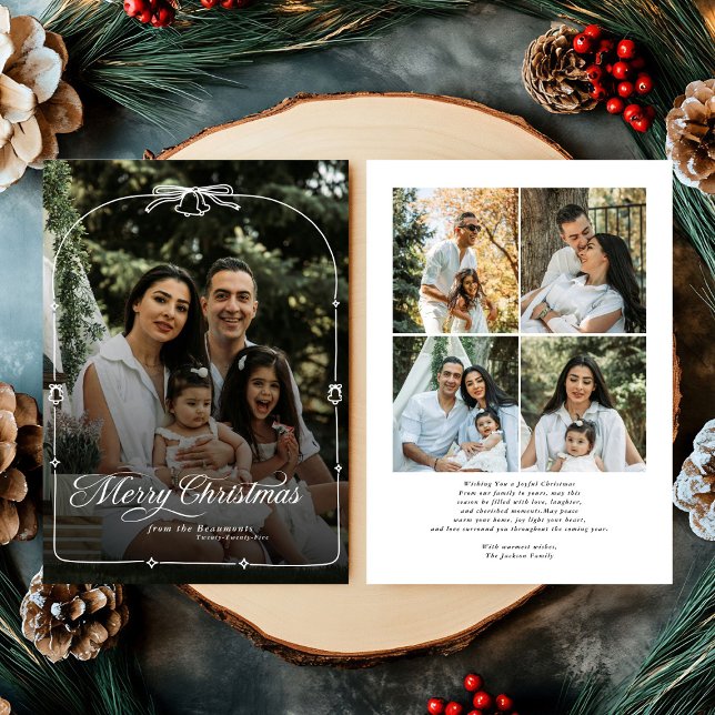 Cartes Pour Fêtes Annuelles Photo de Noël moderne Bow Joyeux (Créateur téléchargé)