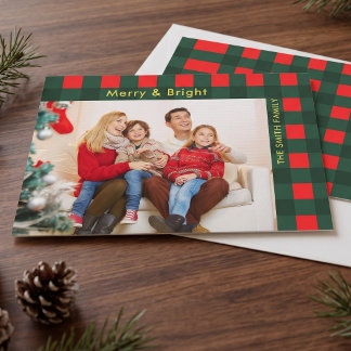 Cartes Pour Fêtes Annuelles Photo de Noël moderne carreaux rouge vert