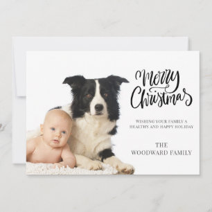 Cartes Pour Fêtes Annuelles Photo de Noël moderne de bébé et de chien