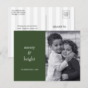 Cartes Pour Fêtes Annuelles Photo de Noël moderne Joyeux et vert brillant