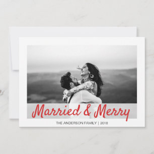 Cartes Pour Fêtes Annuelles Photo de Noël moderne Mariés et Joyeux Merci