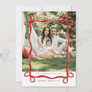 Cartes Pour Fêtes Annuelles Photo de Noël moderne Red Bow Joyeux