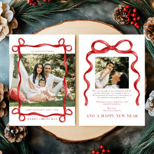 Cartes Pour Fêtes Annuelles Photo de Noël moderne Red Bow Joyeux