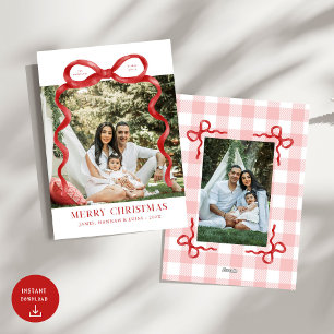 Cartes Pour Fêtes Annuelles Photo de Noël moderne Red Bow Joyeux