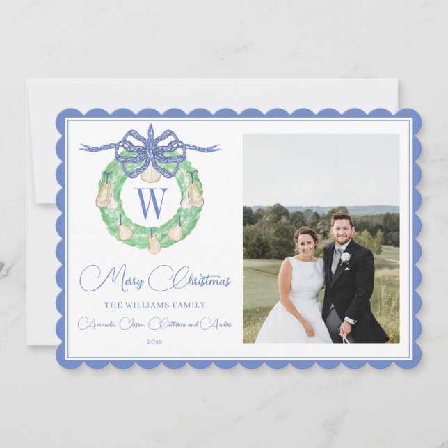 Cartes Pour Fêtes Annuelles Photo de Noël Monogram rose Bow (Devant)